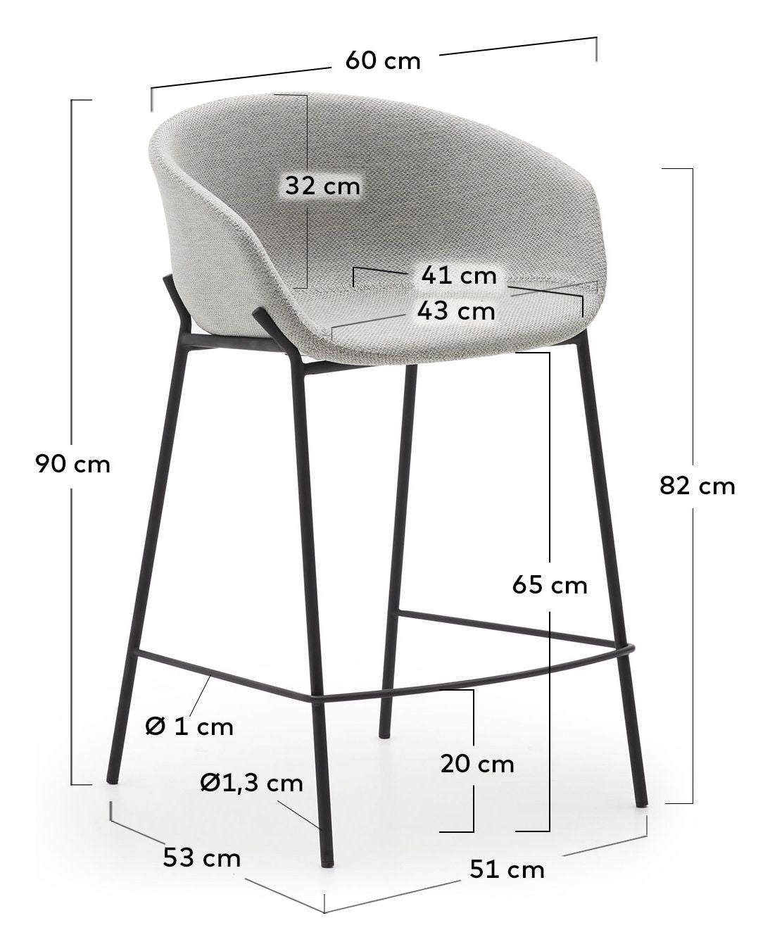 Yvette Barstool, Light gray, H:65