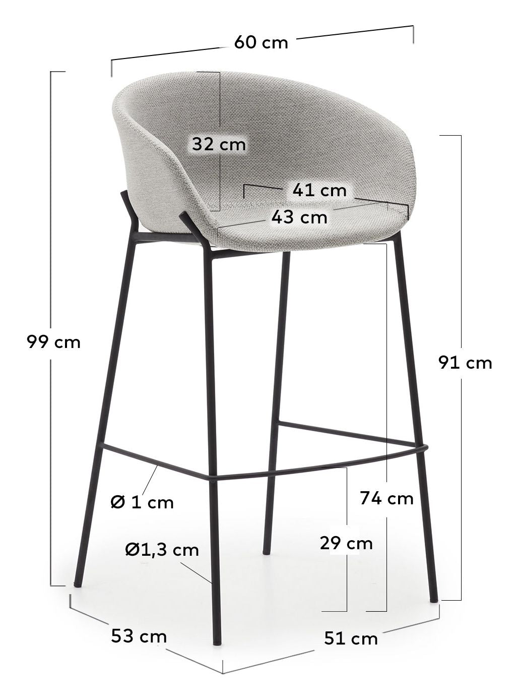 Yvette Barstool, Light gray, H:74