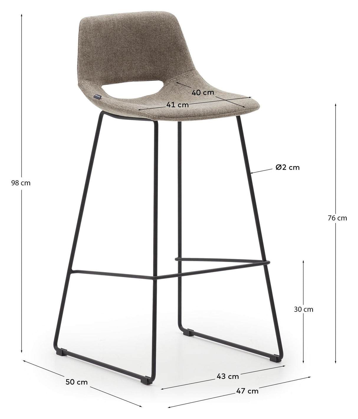 Zahara Barstool, Brown fabric, H:76