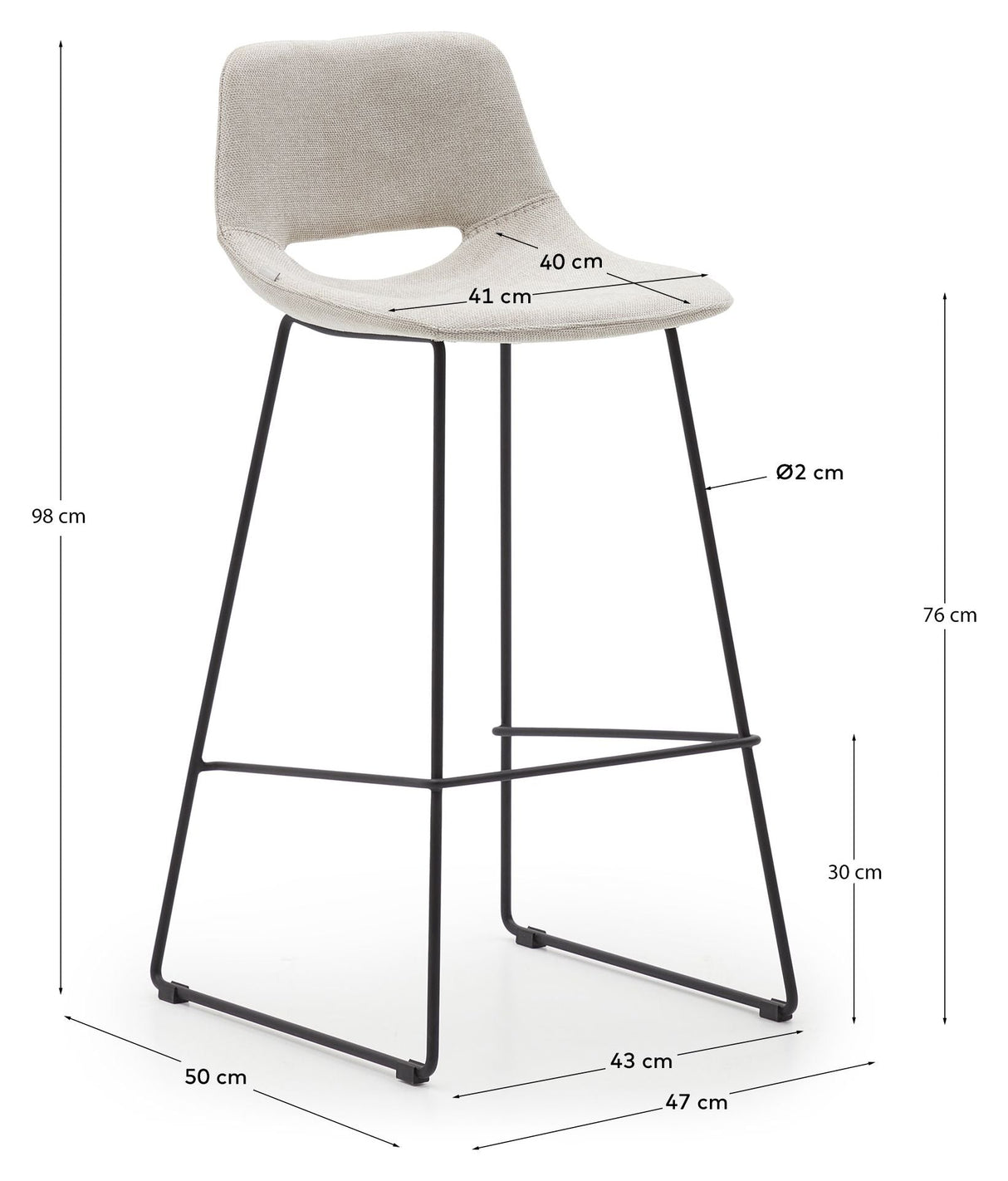 Zahara Barstool, Beige fabric, H:76