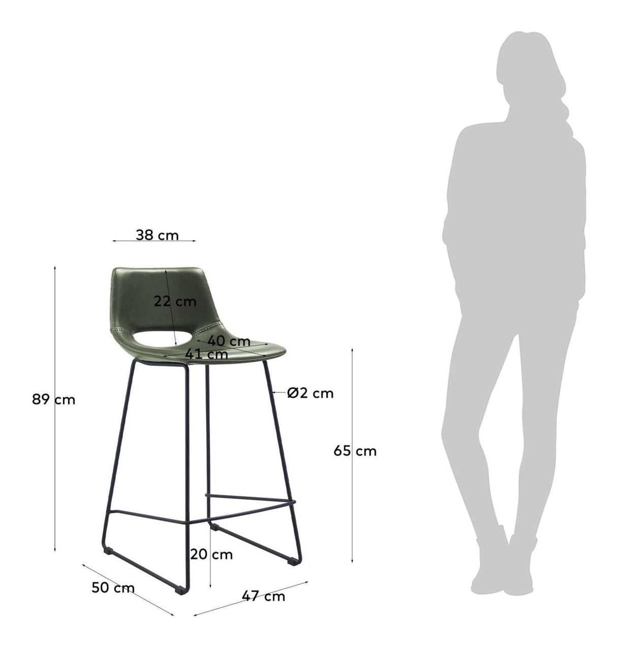 Zahara Bar stool, Green PU leather, H:65