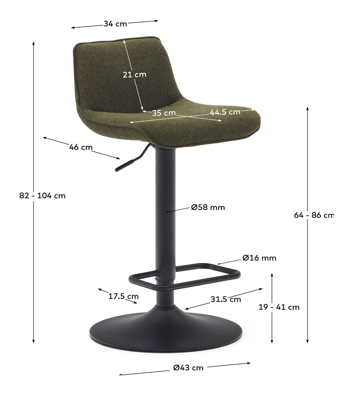 ZEND Bar stool with turn, Green, H:85