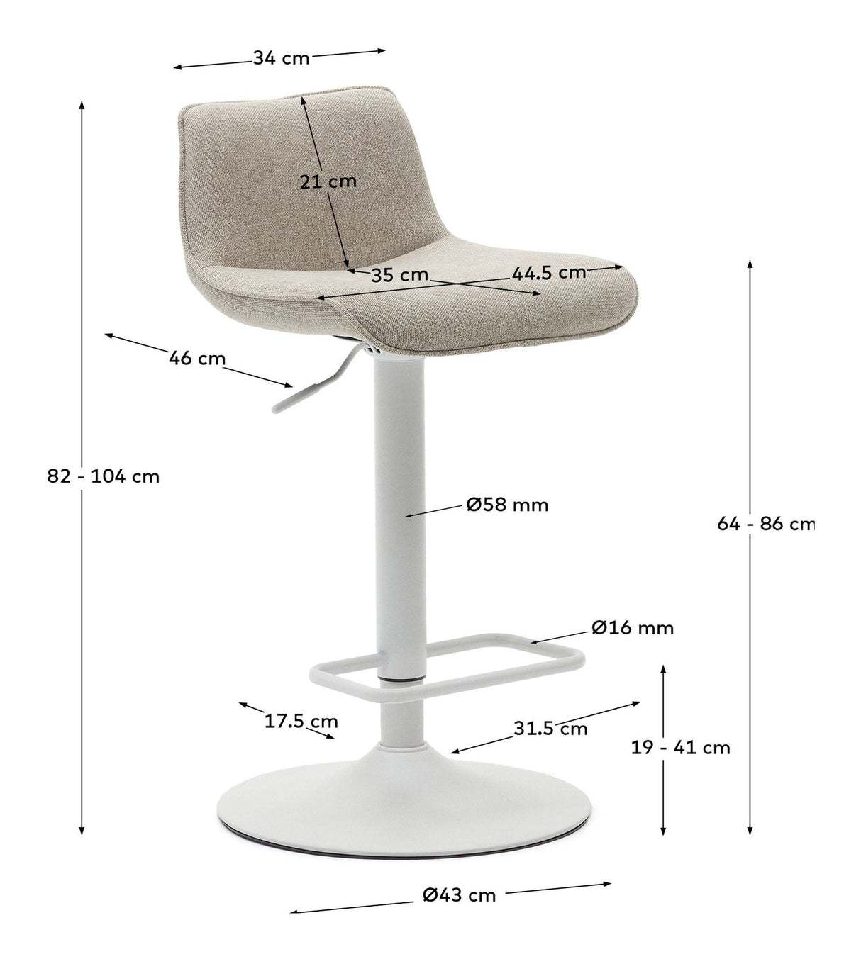 ZEND Bar stool with turn, White, H:85