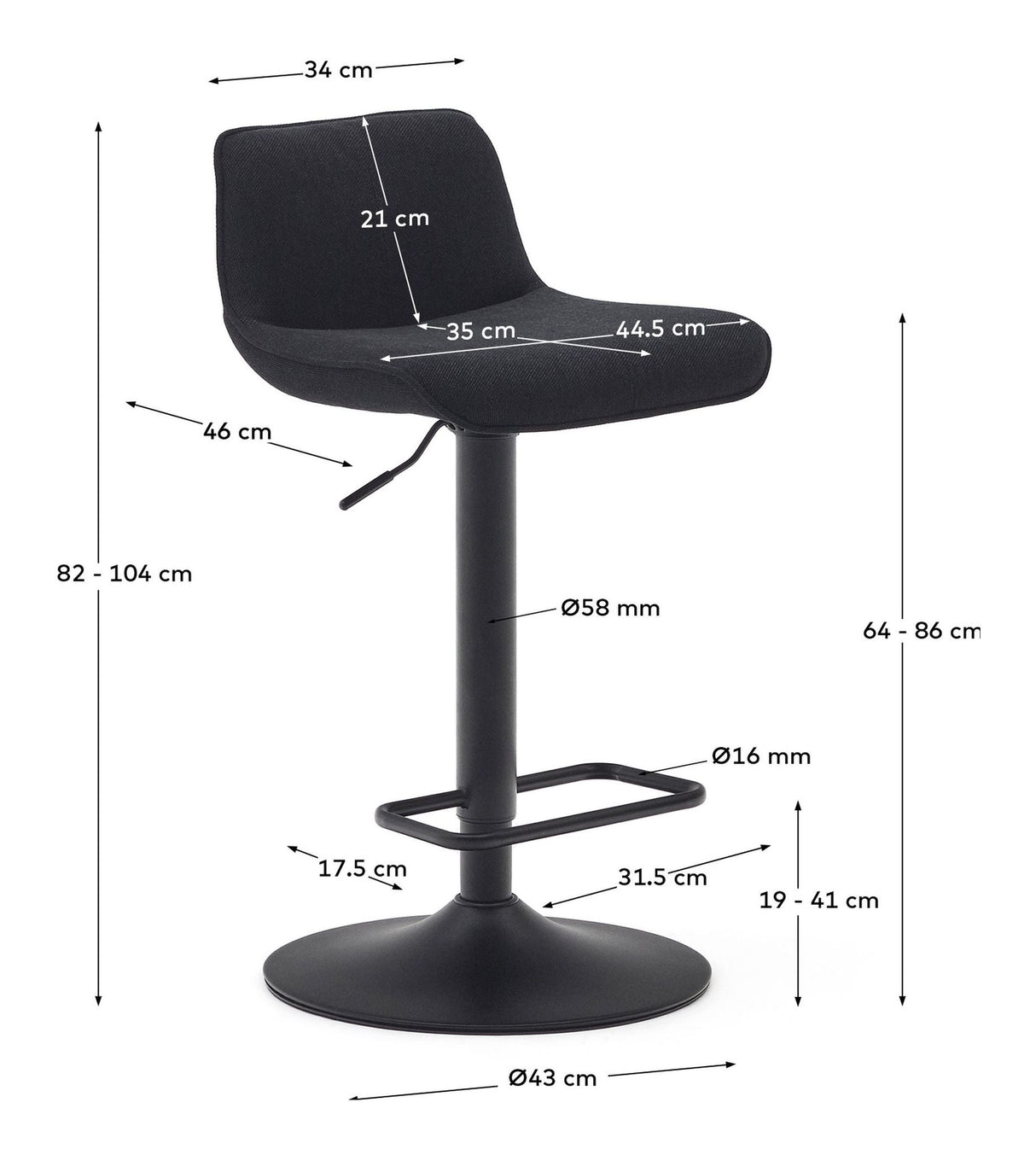 ZEND Bar stool with turn, Black, H:85