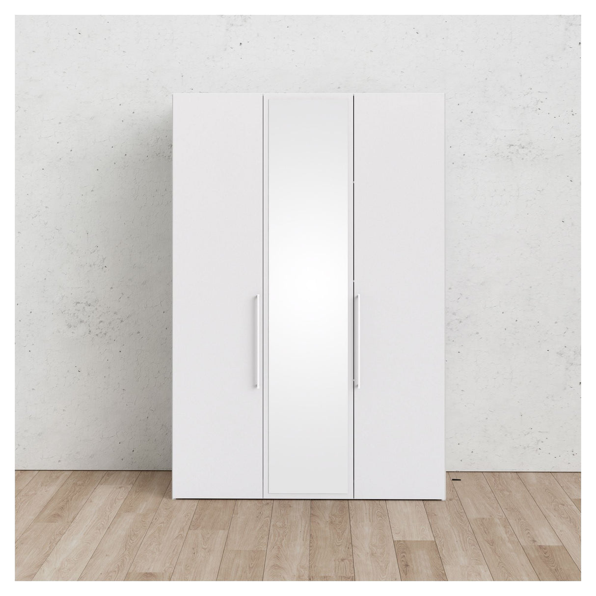 Larvik Wardrobe with 3 doors and mirror - Mat White