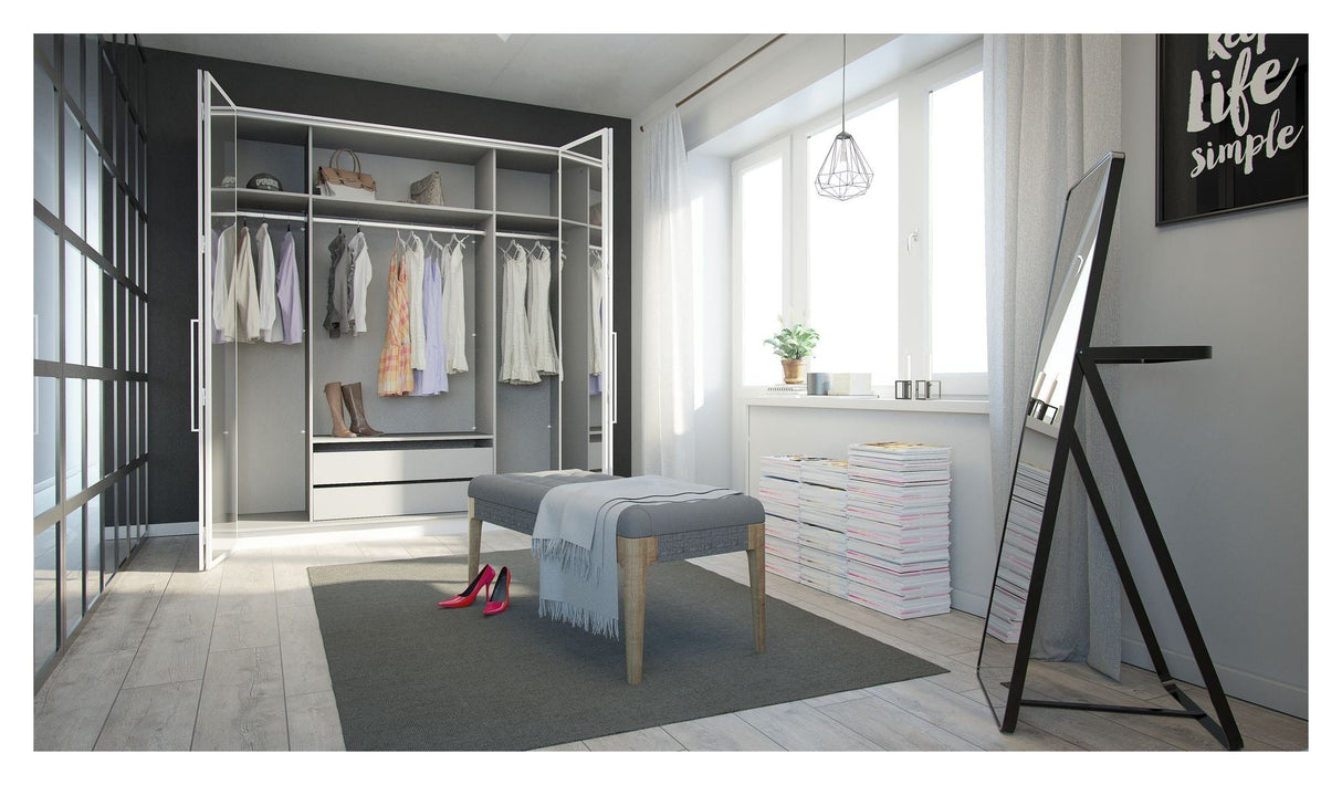 Larvik Wardrobe with 4 doors and mirror - Mat White