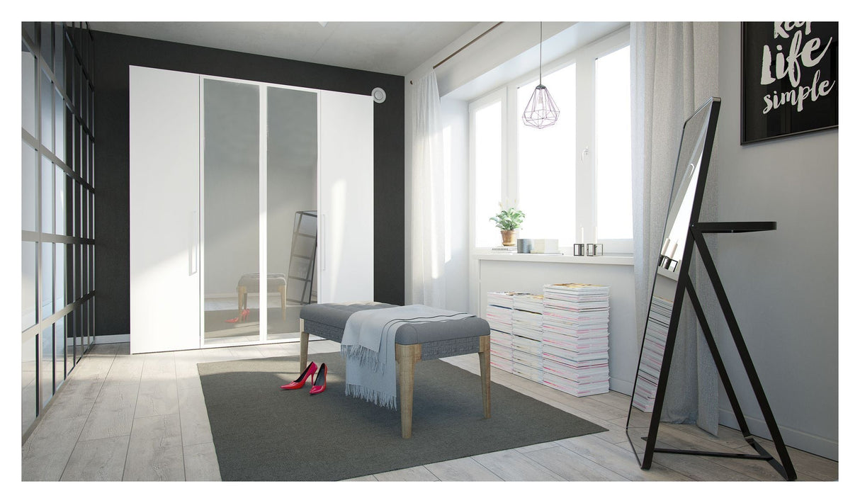 Larvik Wardrobe with 4 doors and mirror - Mat White