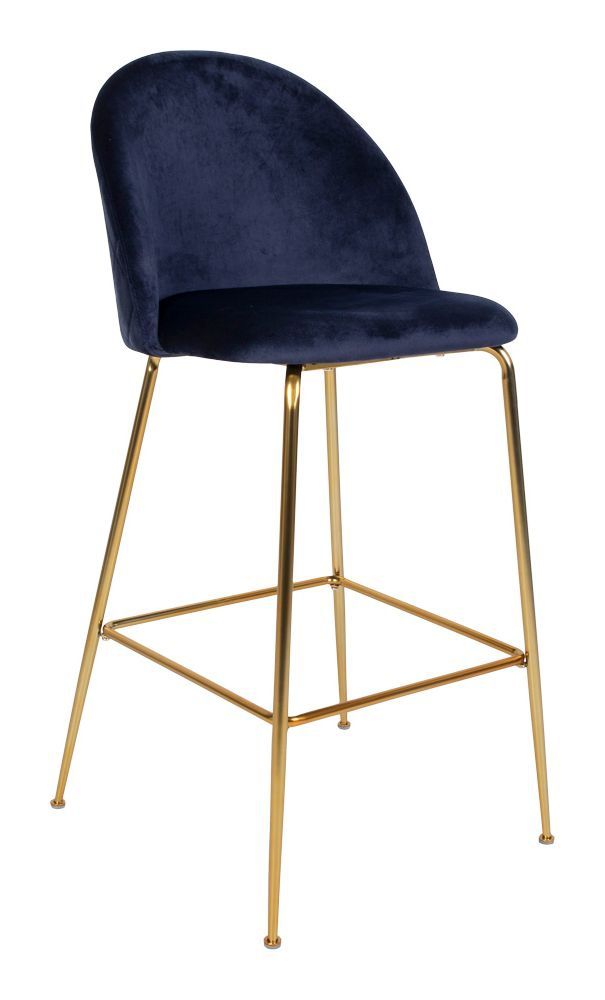 Lausanne Barstool in blue velvet with legs in brass look