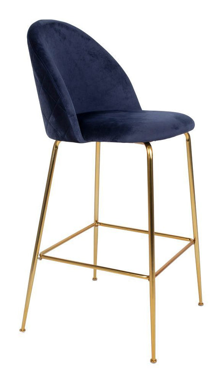 Lausanne Barstool in blue velvet with legs in brass look