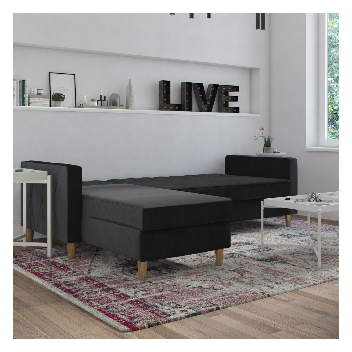 Liberty Sofa bed with chaise longue, Black