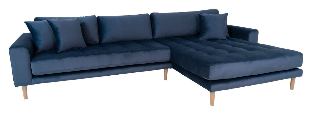 Lido Lounge Sofa with right-facing chaise, Dark blue Velvet