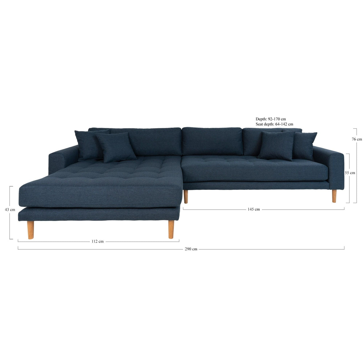 Lido Lounge Sofa with right-facing chaise, Dark blue Velvet