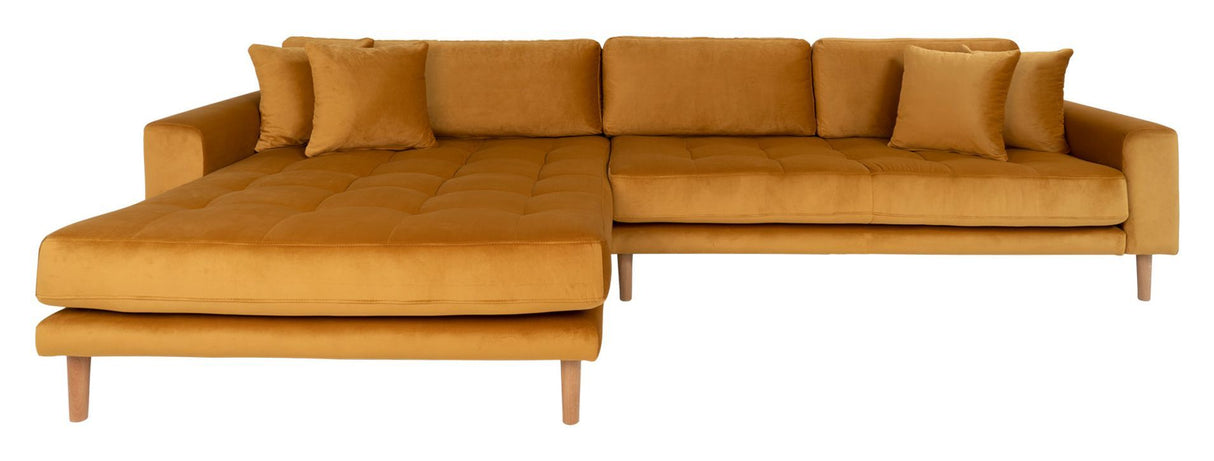 Lido Lounge Sofa with left-facing chaise, Mustard yellow Velvet