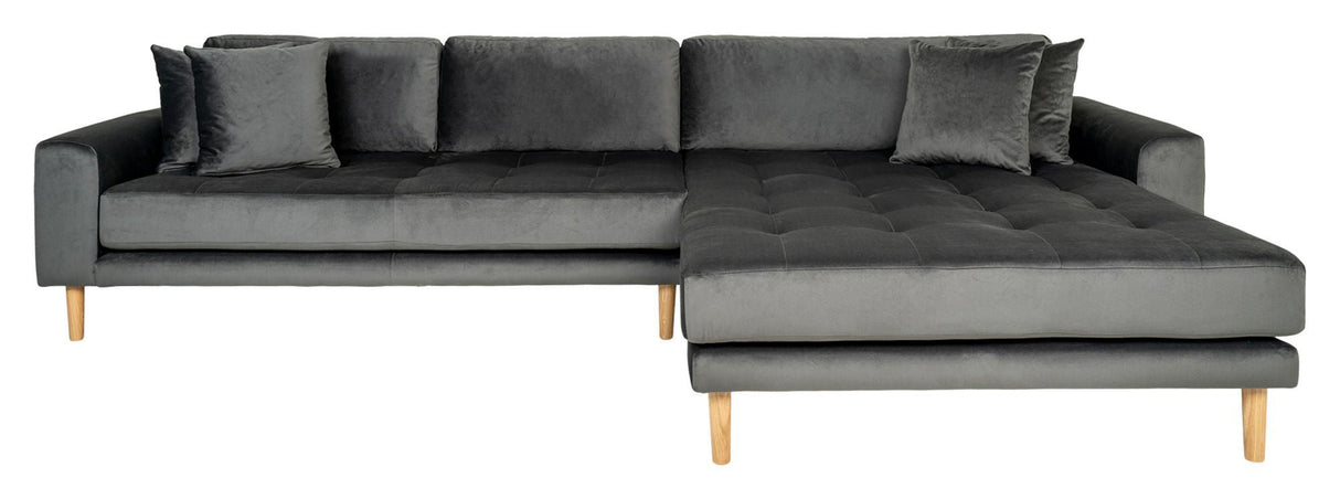 Lido Lounge Bed with Right-facing Chaise, Dark Gray Velvet