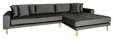 Lido Lounge Bed with Right-facing Chaise, Dark Gray Velvet