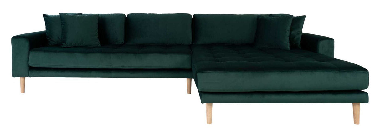 Lido Lounge Bed with Right-facing Chaise, Dark Green Velvet