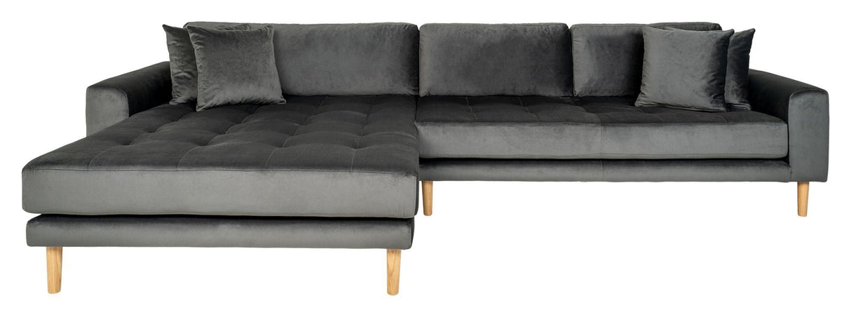 Lido Lounge Bed with Left-facing Chaise, Dark Gray Velvet