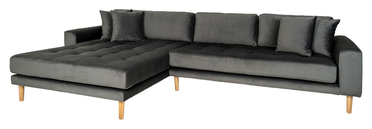 Lido Lounge Bed with Left-facing Chaise, Dark Gray Velvet