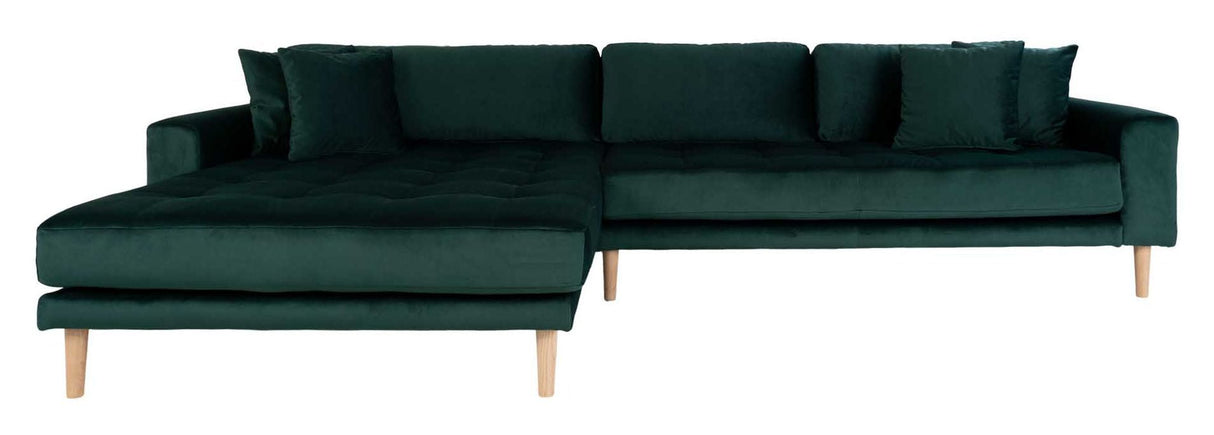 Lido Lounge Bed with Left-facing Chaise, Dark Green Velvet