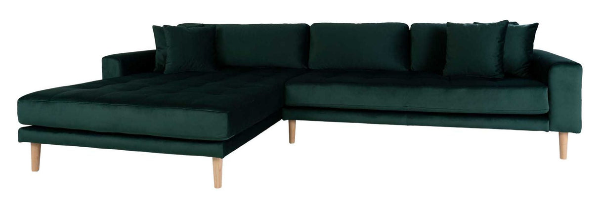 Lido Lounge Bed with Left-facing Chaise, Dark Green Velvet