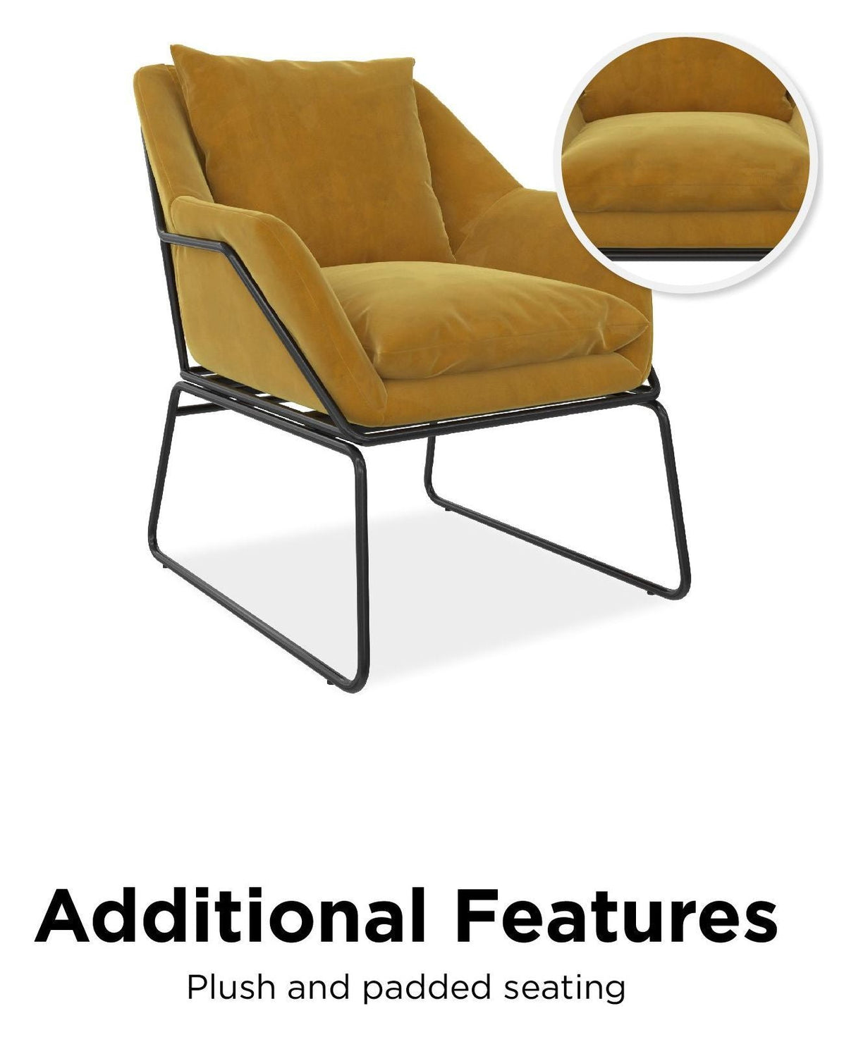 Avery Lounge Chair, Mustard yellow velvet