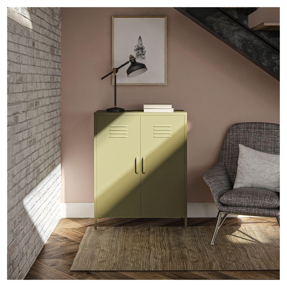 Bradford Metal cabinet with two doors, Olive green