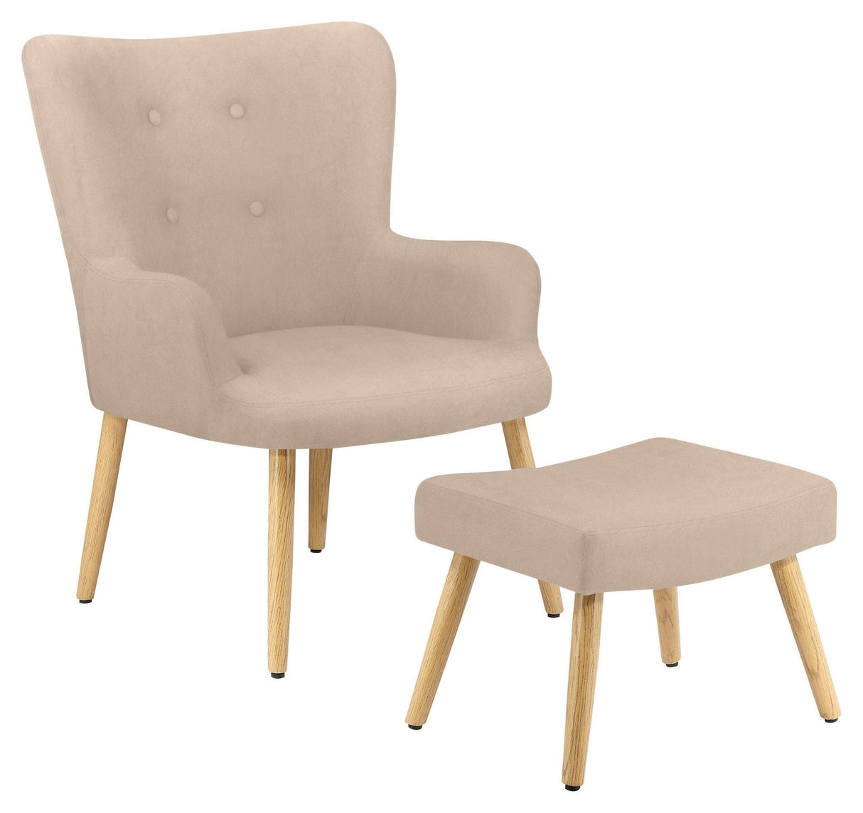 Caroline Armchair with footstool, microfibre cream