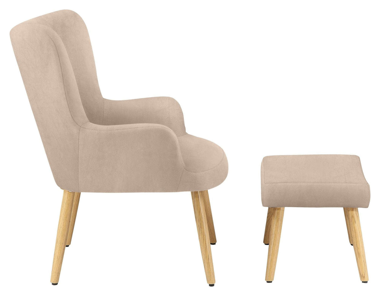 Caroline Armchair with footstool, microfibre cream