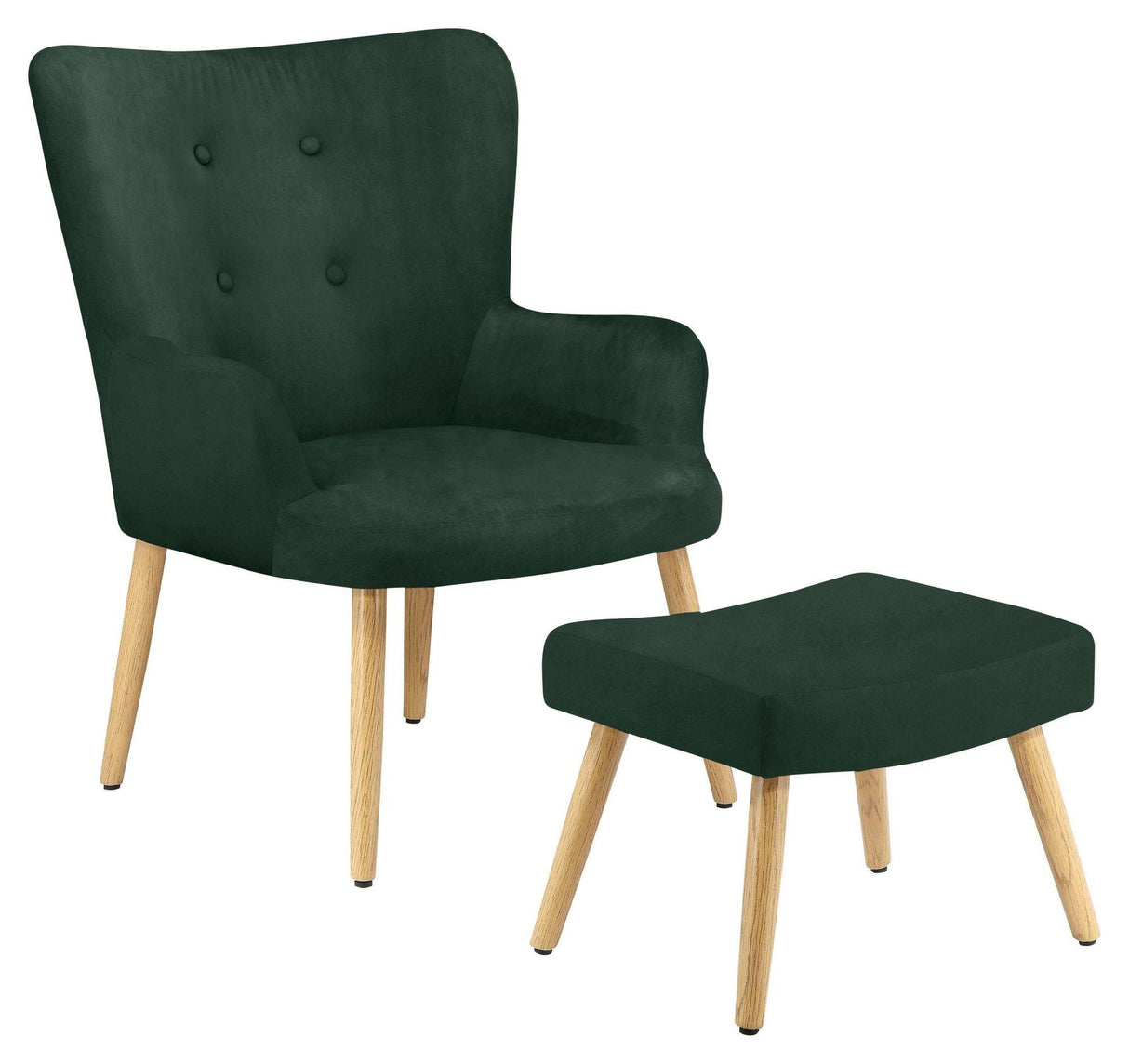 Caroline Armchair with footstool, velvet dark green