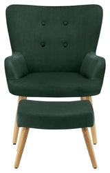 Caroline Armchair with footstool, velvet dark green