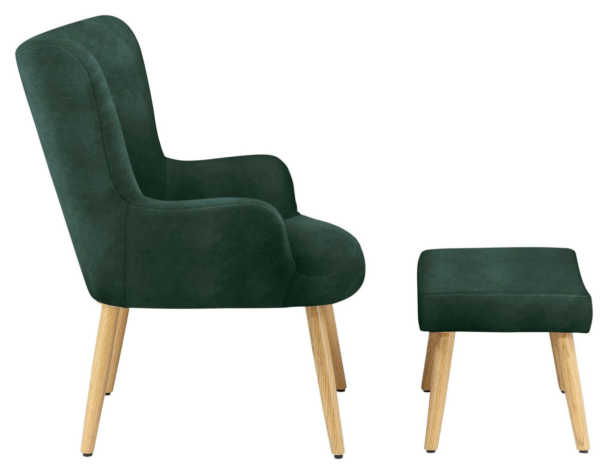 Caroline Armchair with footstool, velvet dark green