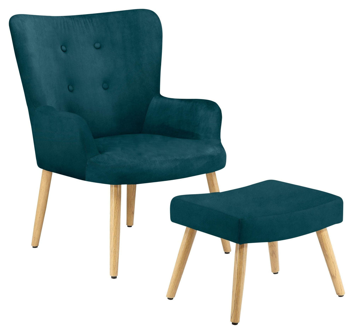 Caroline Armchair with footstool, velvet petroleum