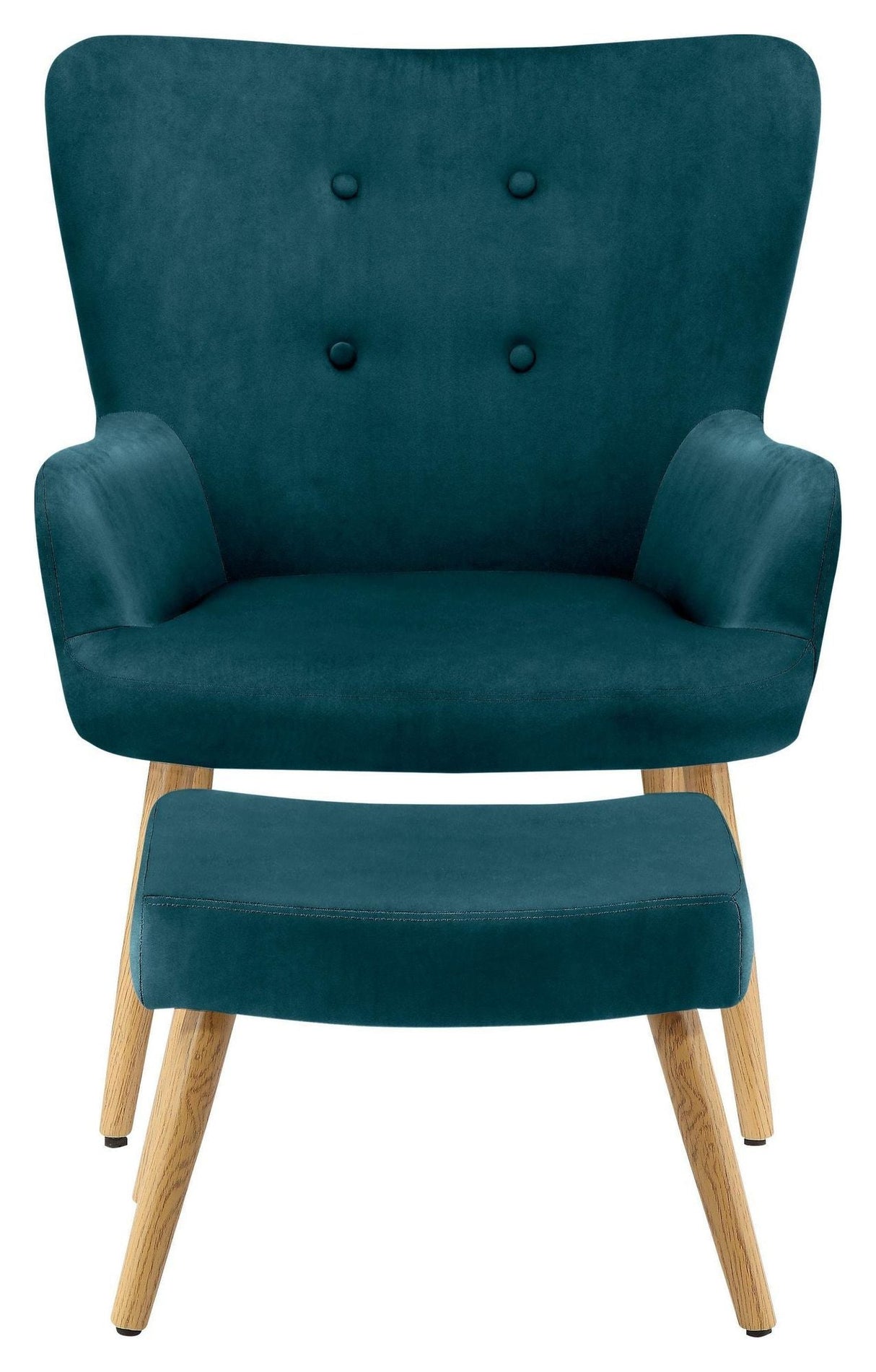 Caroline Armchair with footstool, velvet petroleum