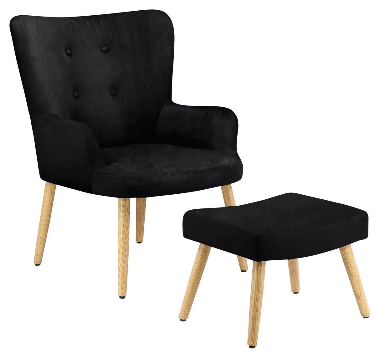 Caroline Armchair with footstool, velvet black