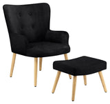 Caroline Armchair with footstool, velvet black