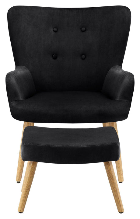 Caroline Armchair with footstool, velvet black