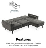 Edison Sectional Sofa Bed Gray Velvet