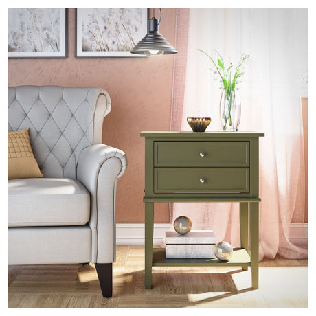 Franklin Side table with 2 drawers, Olive Green