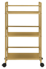 Helix Roller table with 3 shelves, Metal, Gold