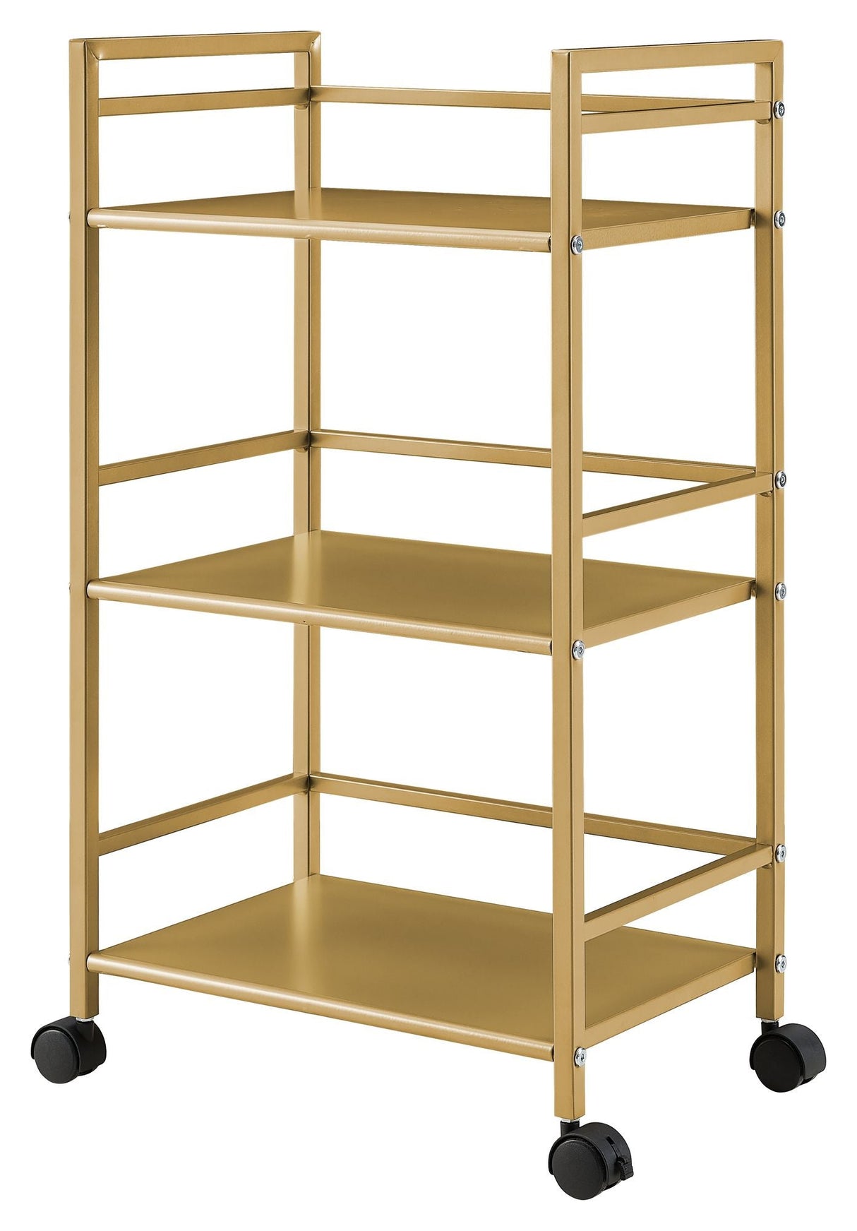 Helix Roller table with 3 shelves, Metal, Gold