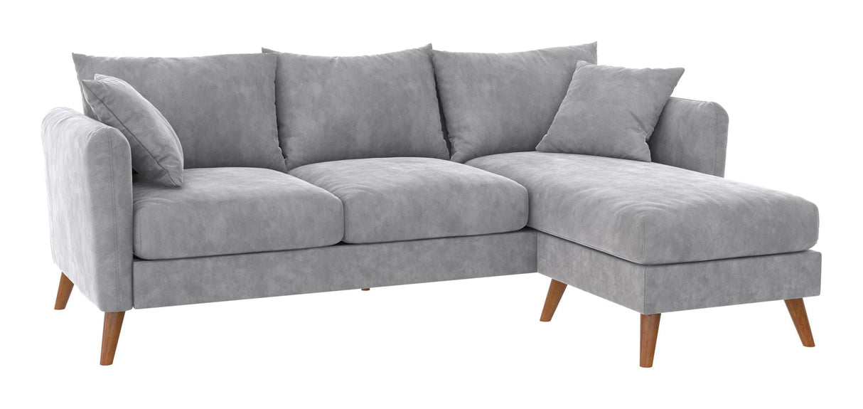 Magnolia 3-seater sofa with cushions and reversible chaise longue, Light gray