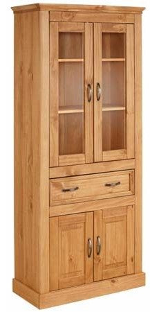 Suzie Vitrine cabinet, stained pine with drawer