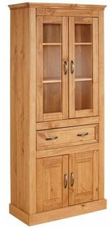 Suzie Vitrine cabinet, stained pine with drawer