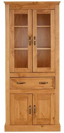 Suzie Vitrine cabinet, stained pine with drawer