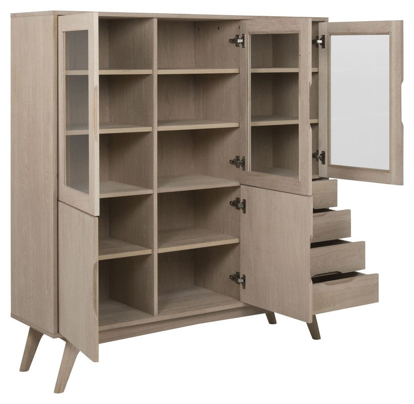 Marte Vitrine cabinet, White pigmented solid and oak veneer, H148