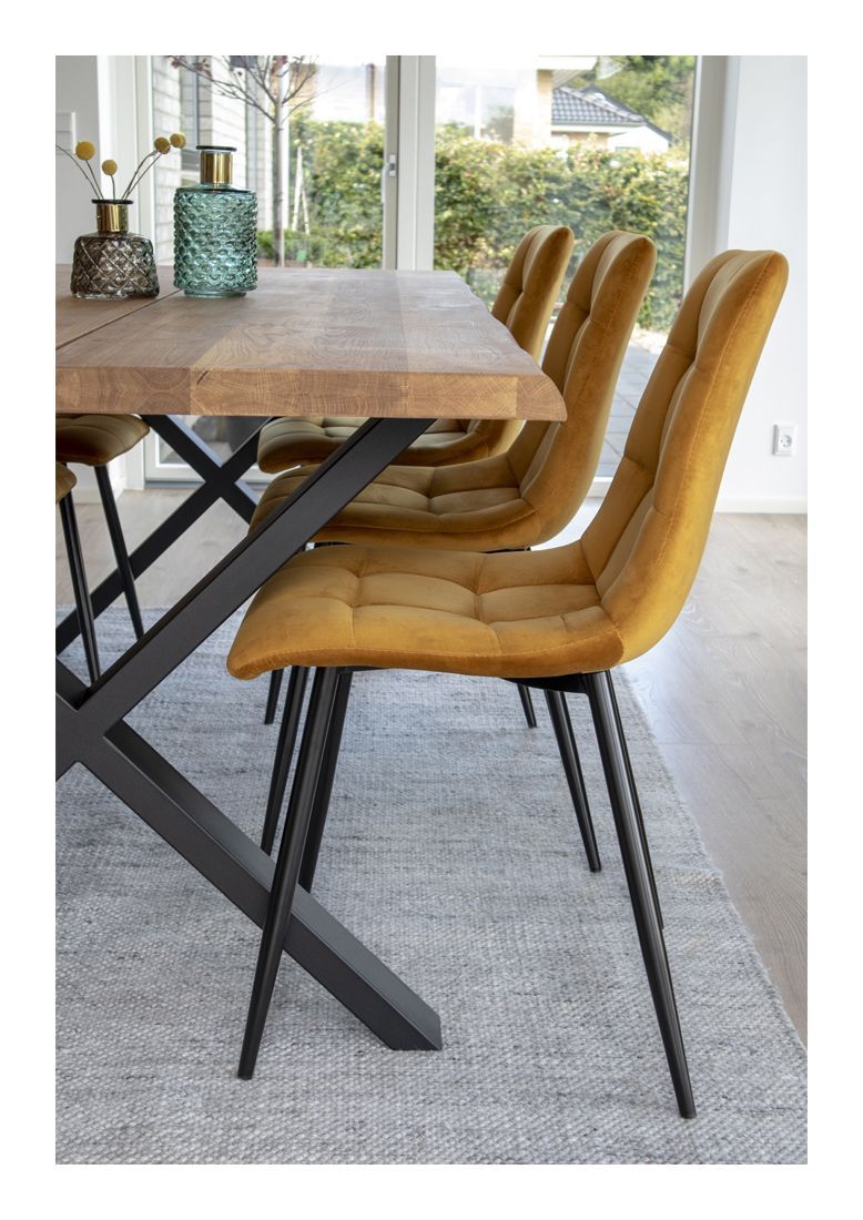 Middelfart Dining chair, mustard yellow velvet with black legs