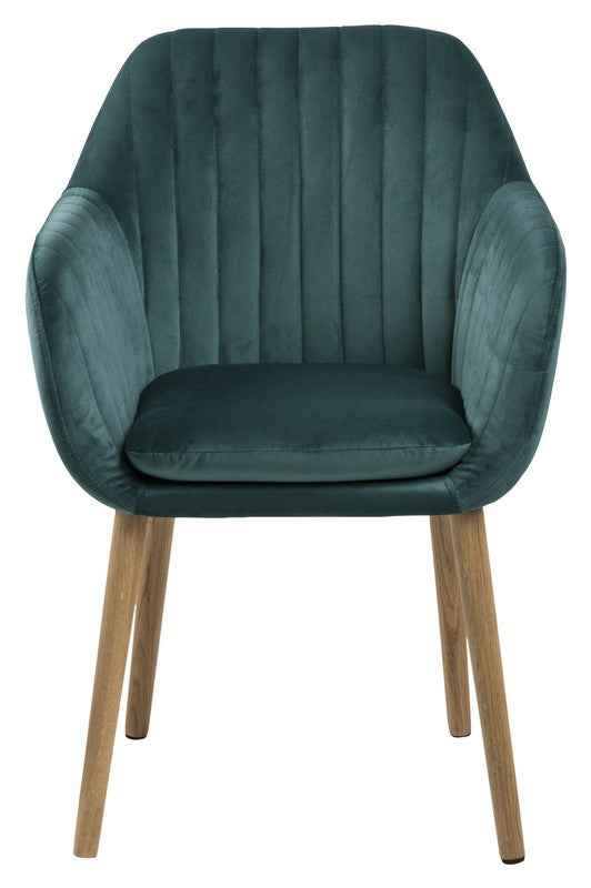 Mynte Dining chair with vertical stitching, Green Velvet