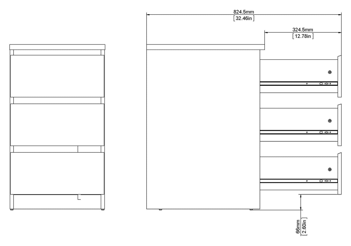 Naia Chest - White w/3 drawers B:40