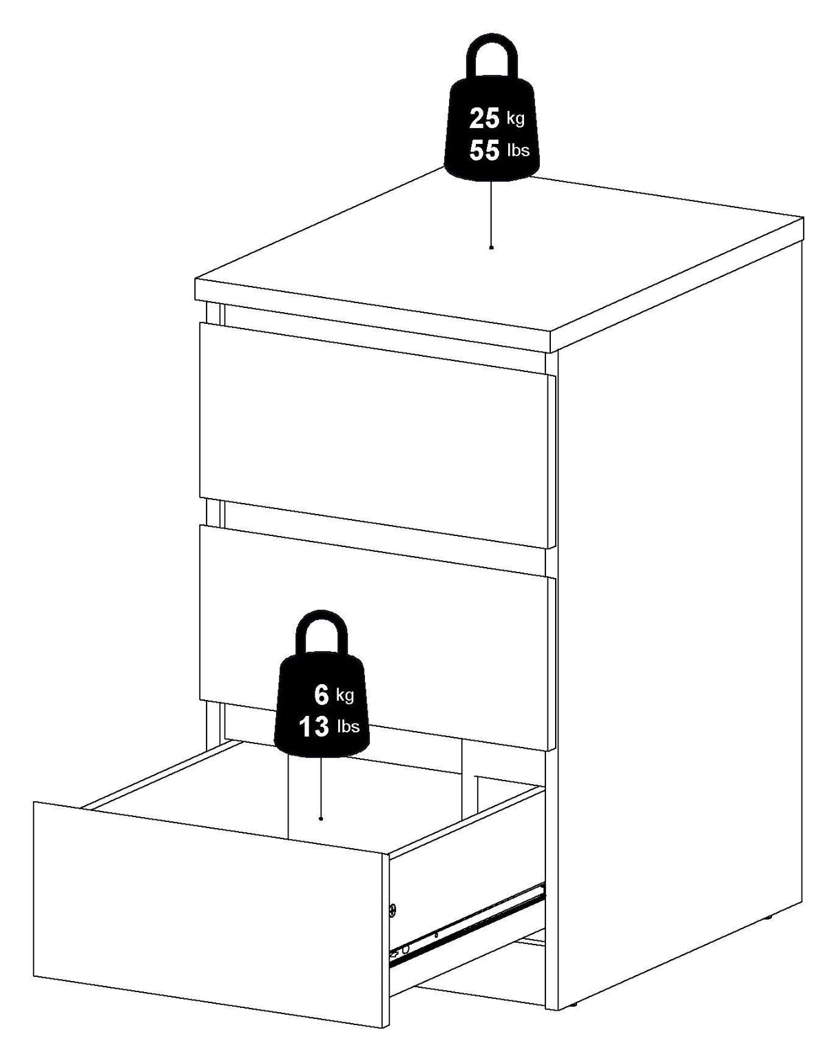 Naia Chest - White w/3 drawers B:40