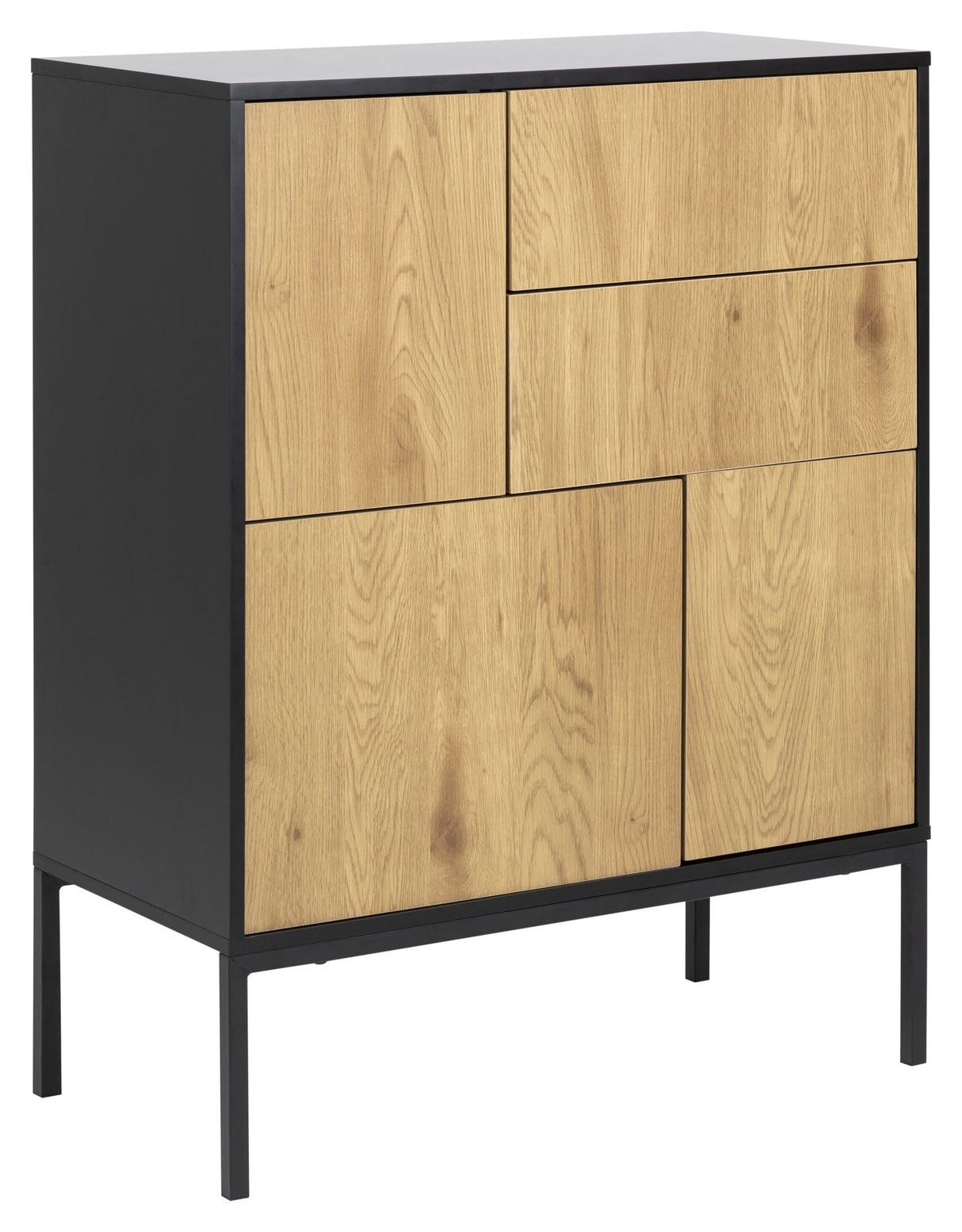 Seaford Sideboard 3 doors, 2 drawers, Matte black/Paper wild oak